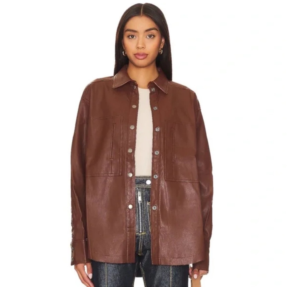 New Free peopleWe The Free Chocolate easy, Rider, vegan‎ leather shirt. Sz large